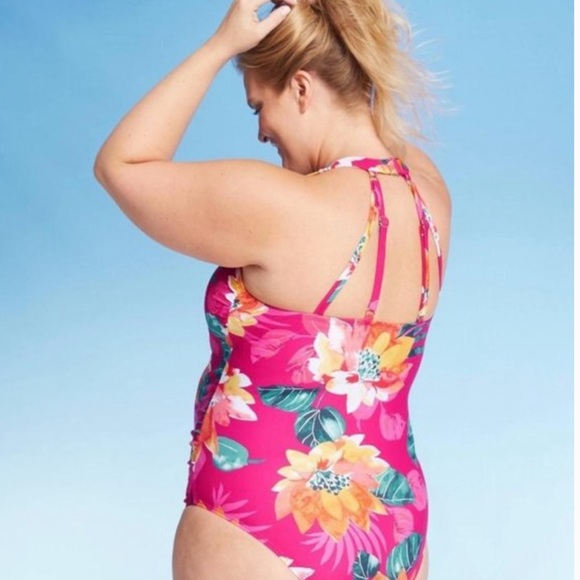 NEW Kona Sol Pink Floral One Piece Swimsuit sz 22W - Picture 2 of 3